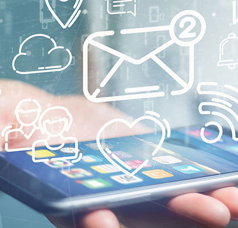 Icons über einem Smartphone